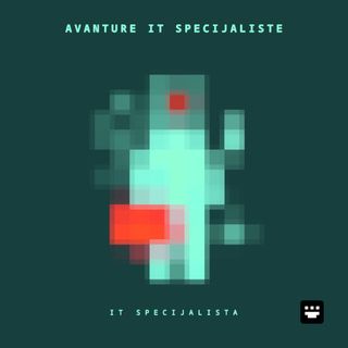 Cover art for 'Avanture IT Specijaliste' EP by IT Specijalista (eng. IT Specialist). Minimalist vector illustration for the EP 'Avanture IT Specijaliste'. A stylized blue character with a classic computer monitor for a head holds an orange toolbox on a dark-ish cyan background.