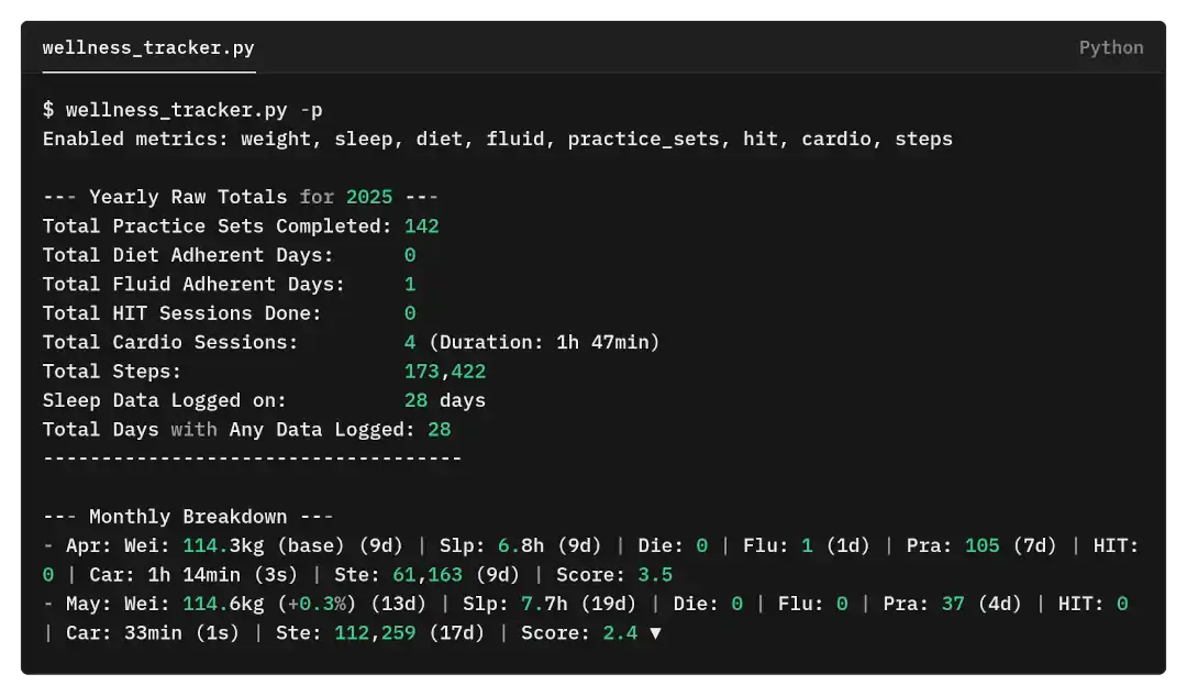 Wellness Tracker script console view