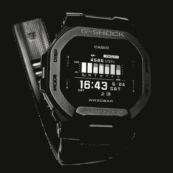diterovana fotografija G-SHOCK MOVE GBD200-1 sata na belom papiru, amaterski snimak