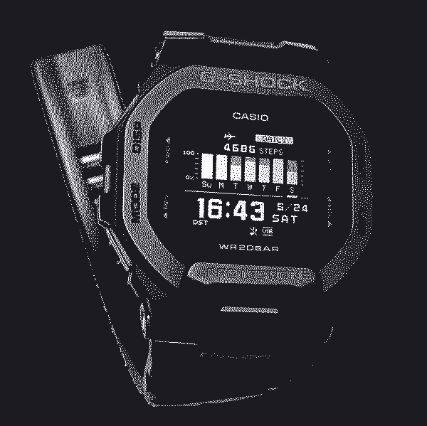 diterovana fotografija G-SHOCK MOVE GBD200-1 sata na belom papiru, amaterski snimak