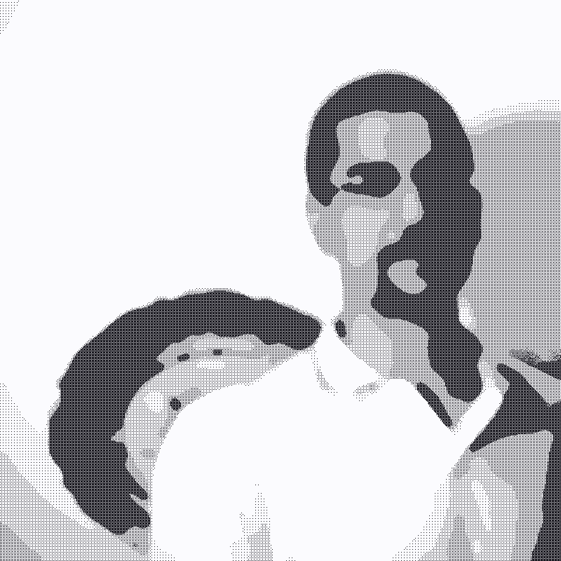 Diterovana slika autora ispred goblena